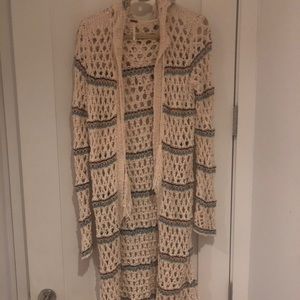 Free People Fringe Long Crochet Cardigan
